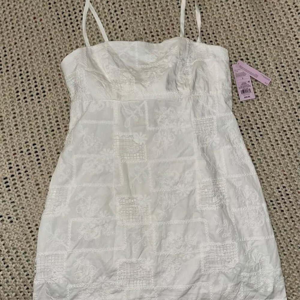 NWT Women's Open Patchwork Mini A-Line Dress by Wild Fable in white, size Large